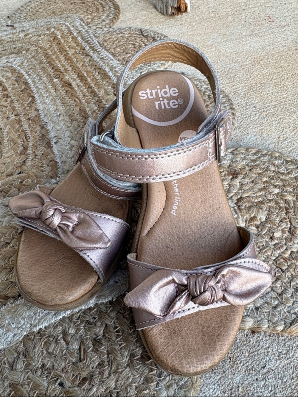 Stride Rite Girls' Metallic Rose Gold Whitney Bow Sandals